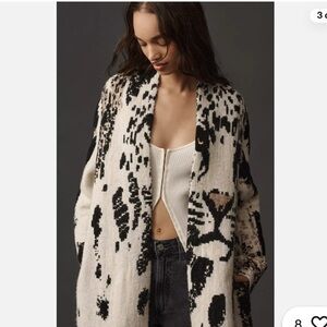 Anthropologie Pilcro Leopard Print Sweater Duster Long Cardigan Jacket S-M